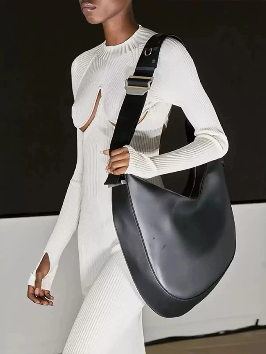 TWOTWINSTYLE New Solid Cut Out Knitting Elegant Dresses For Women O Neck Long Sleeve Pullover Slimming Midi Dress Female Fashion