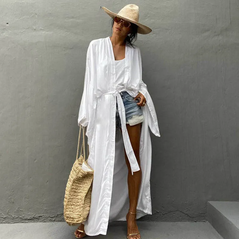 Fashion Womens Boho Chiffon Kimono Shirt Cardigan Long Beach Cover Up Long Maxi Dress