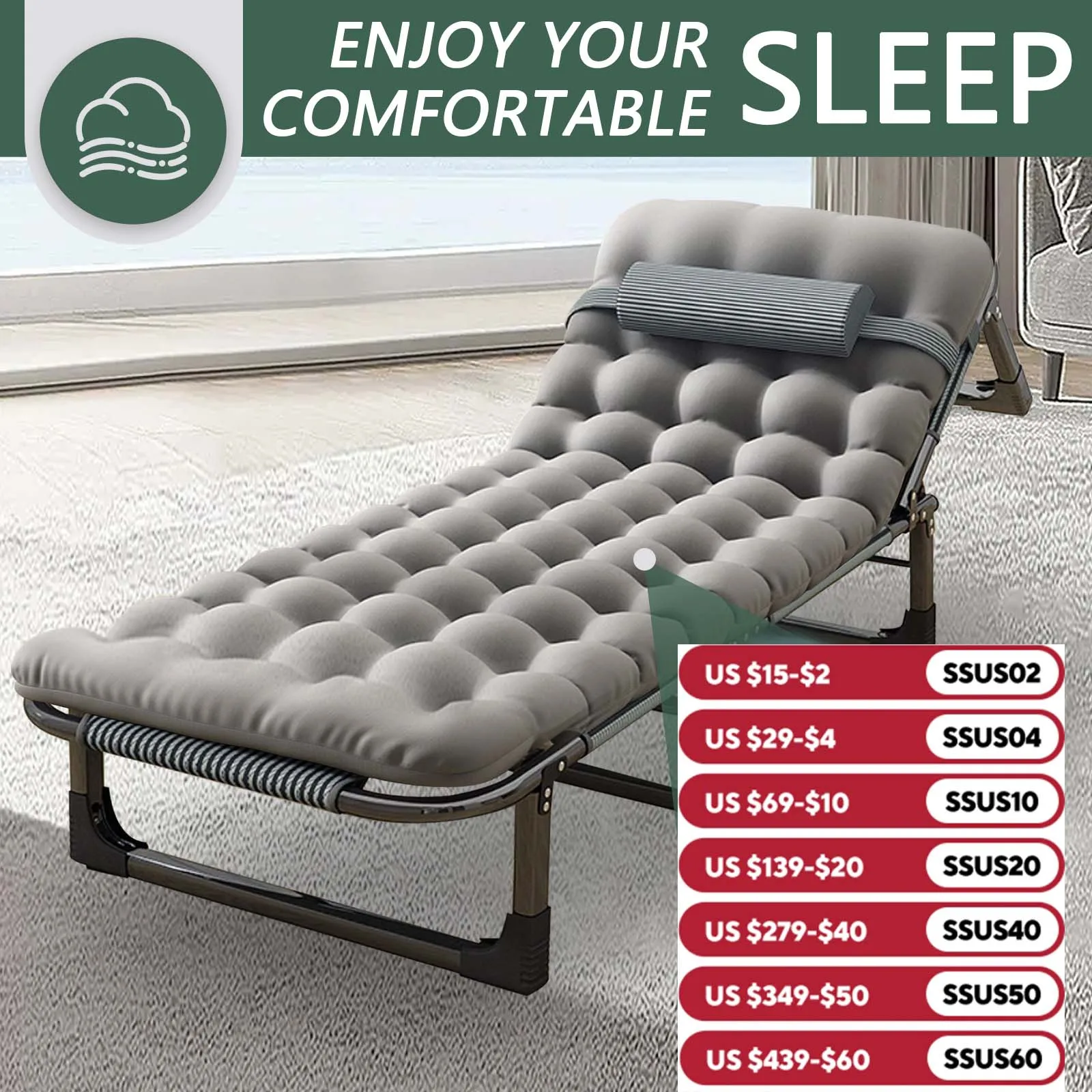 SNOZEFLEX Limited Time Flash Sale Portable Camping Bed Lightweight Foldable Bed For Adults Outdoor Daybed Outdoor Lounge Chair