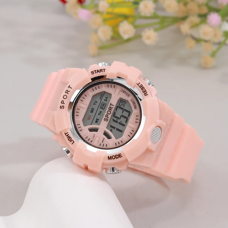 Fashion Pink Digital Student Transparent Electronic Watch LED Women Men Sports Waterproof Watches Clock Gift