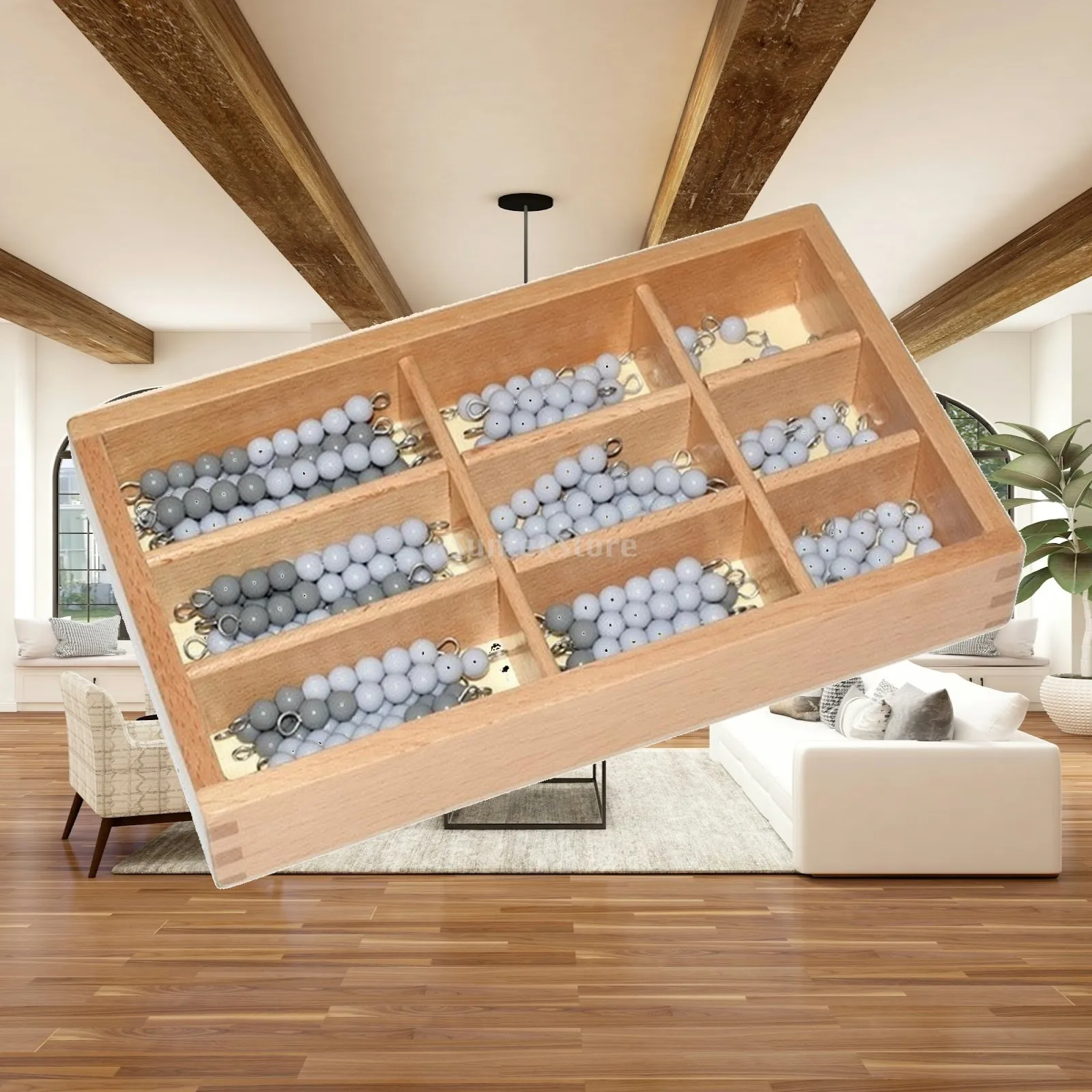 Kids Wooden Bead Math Toy Counting Rods Storage Box Educational Learning Tool for Early Number Practice Children