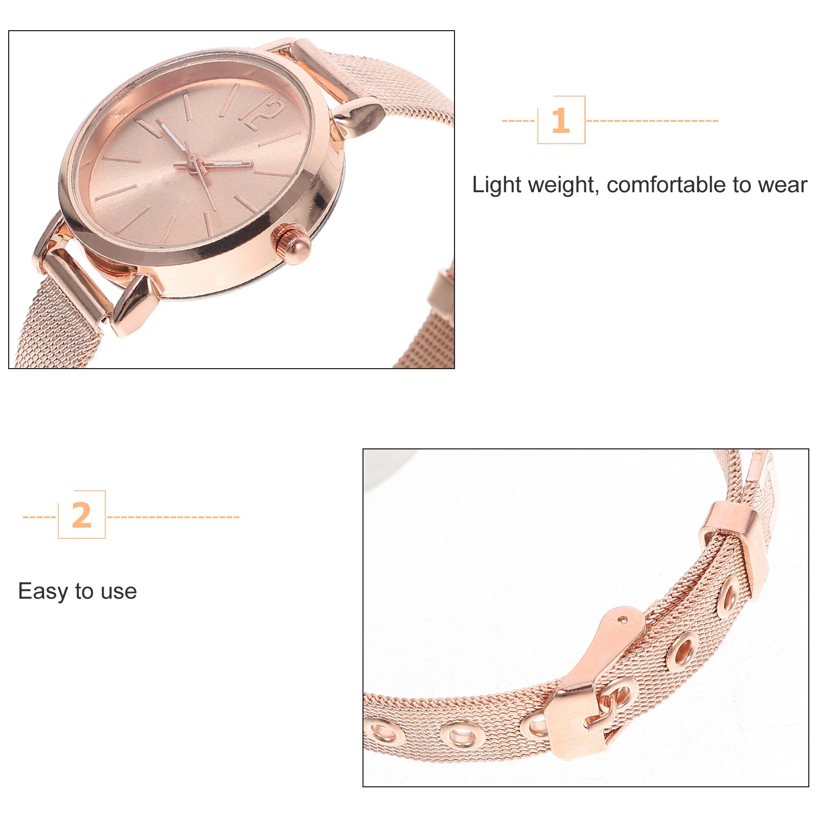 ساعة كوارتز بحزام شبكي ذهبي وردي وسوار أنيق لساعة كوارتز عصرية يومية هدية عيد ميلاد #2