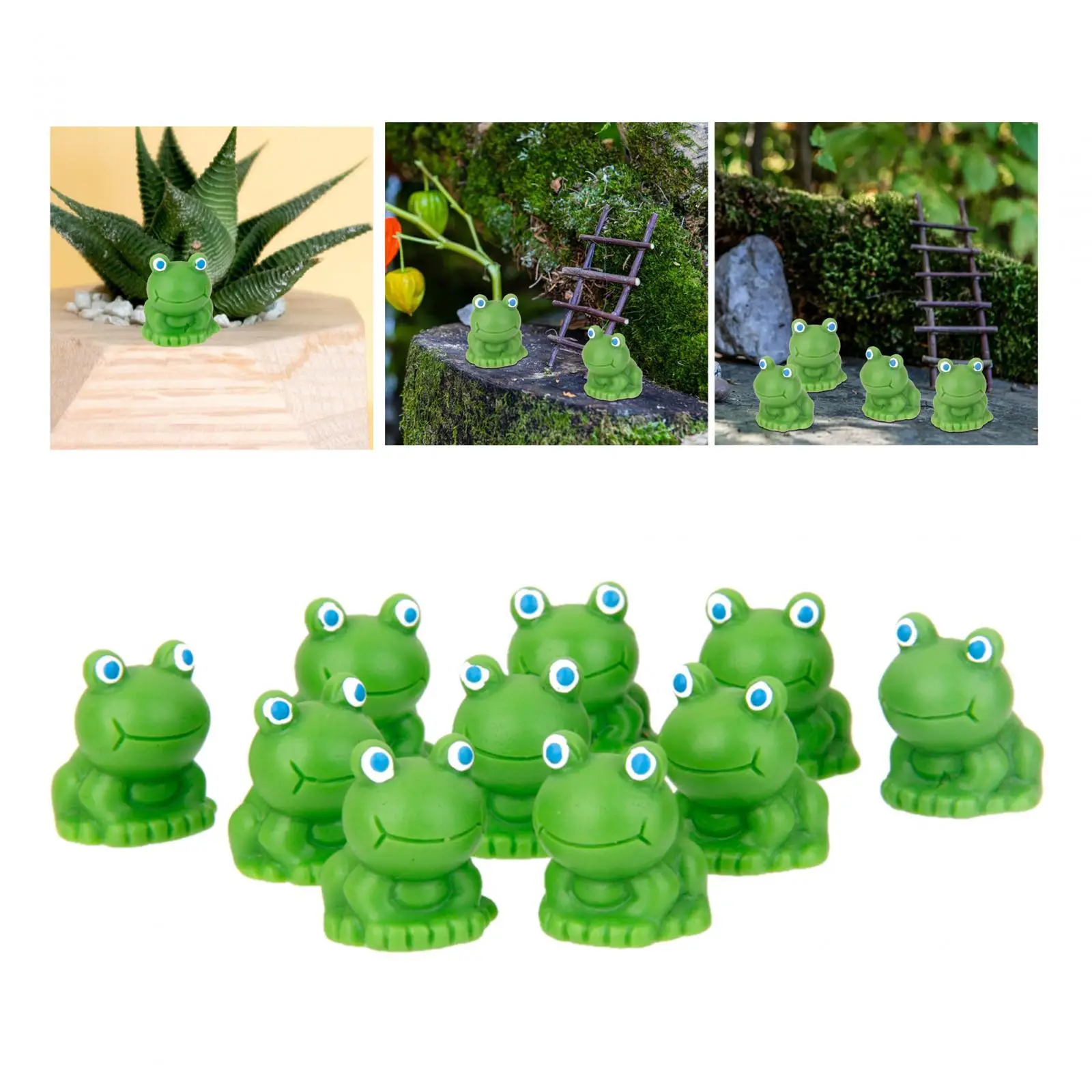 10 buah figur Kawaii dekorasi kodok mini peri taman patung hewan miniatur Bonsai DIY kerajinan Resin lanskap Mini mata biru