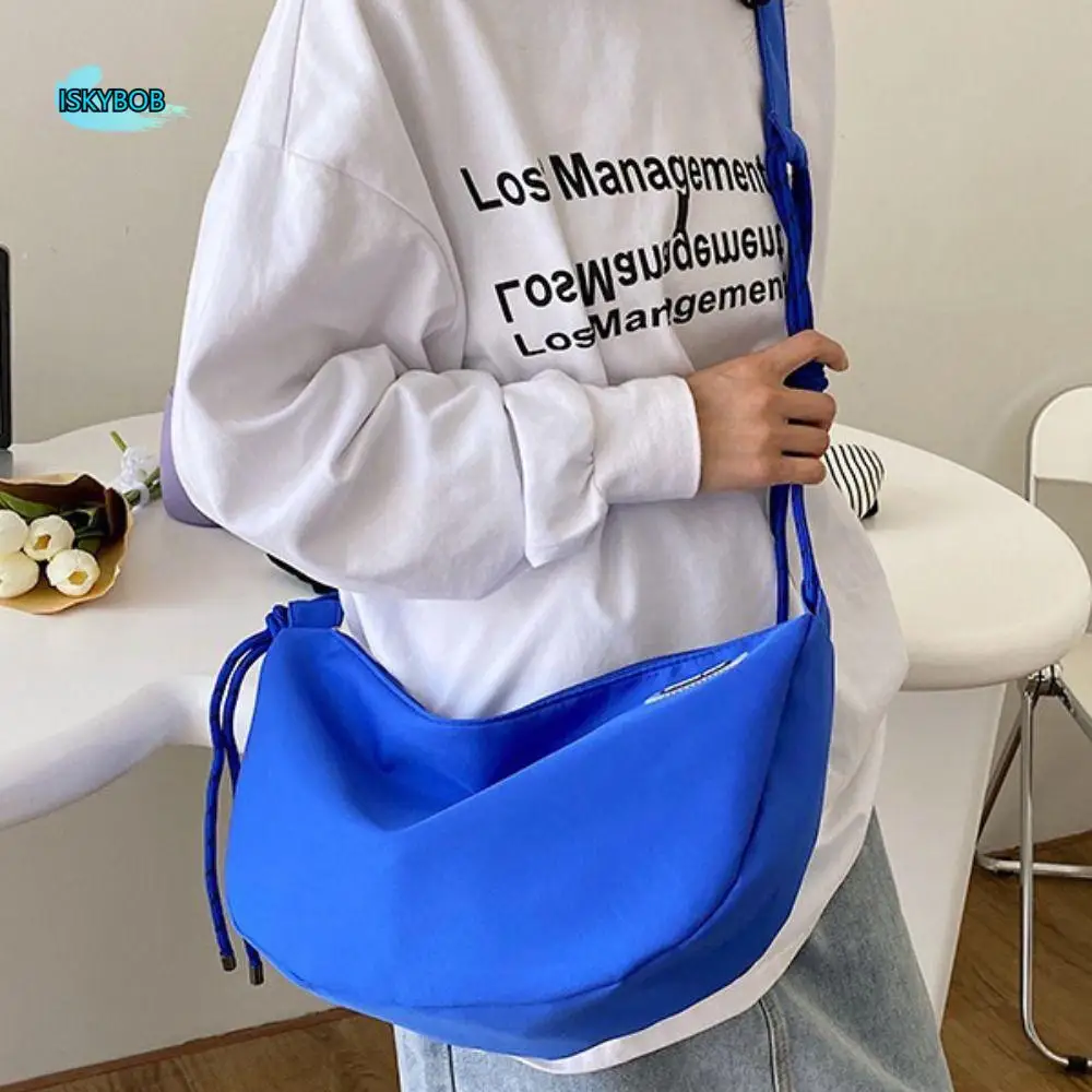 

Half-moon Shape Nylon Crossbody Bag Solid Color Waterproof Dumpling Shoulder Bag All-match Handbag Sports Message Bag Lady/Girls