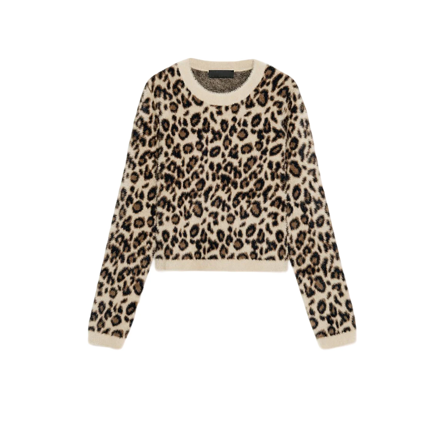 Maglione lavorato a maglia da donna invernale lungo Sve rotondo Ne stampa animalier effetto pelliccia artificiale poliestere casual top confortevole