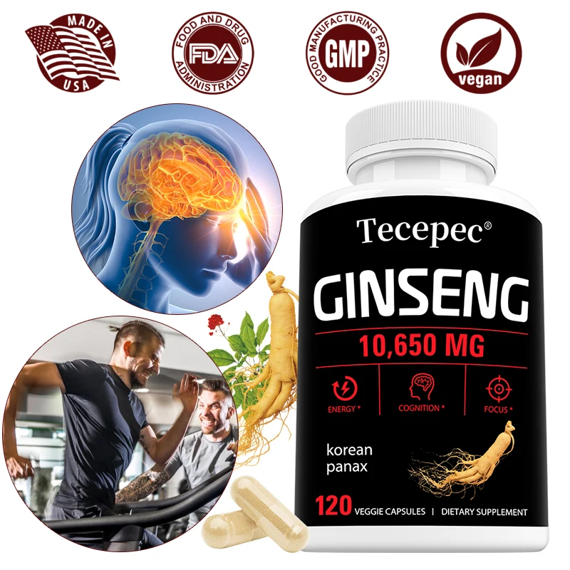 Korean Ginseng Supplement - Vegetarian Capsules, Helps Support Energy, Endurance, Muscle Mass, Free of GMOs and Gluten