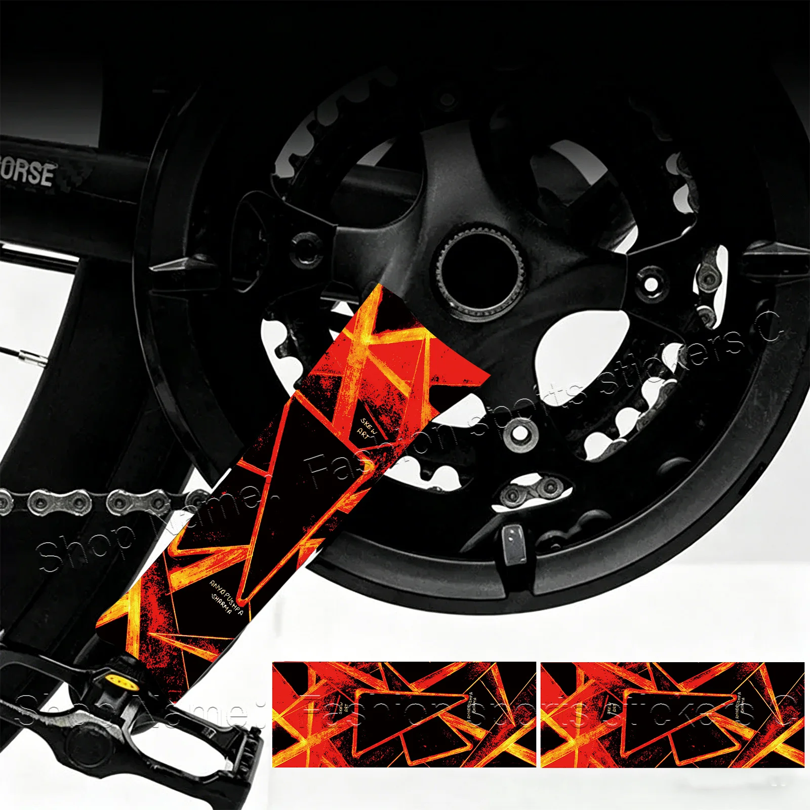 1Pair 2D Flat Retro Red Orange Geometric Crank Arm Waterproof Anti-Scratch Vinyl Stickers For MTB Road Bike Crankset Decor - view 6