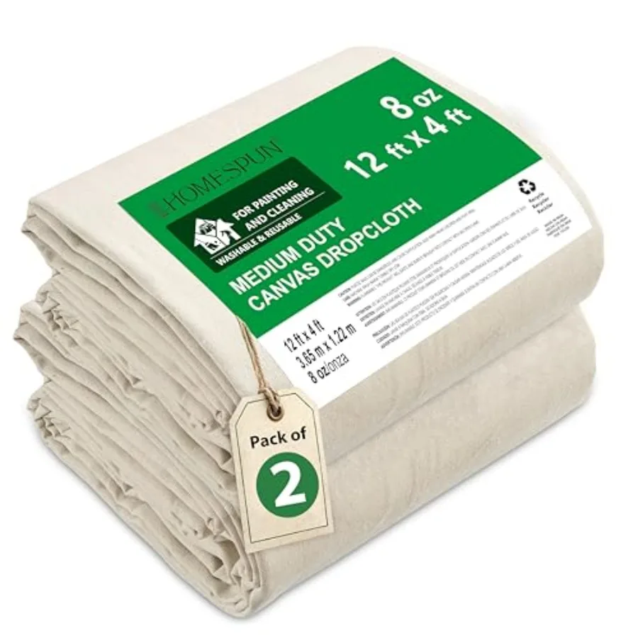 

Canvas Drop Cloths for Painting - 2 Pack Resusable Paint Drop Cloth Canvas - All Purpose for Curtains Tent Setup Clear Tarp Sto