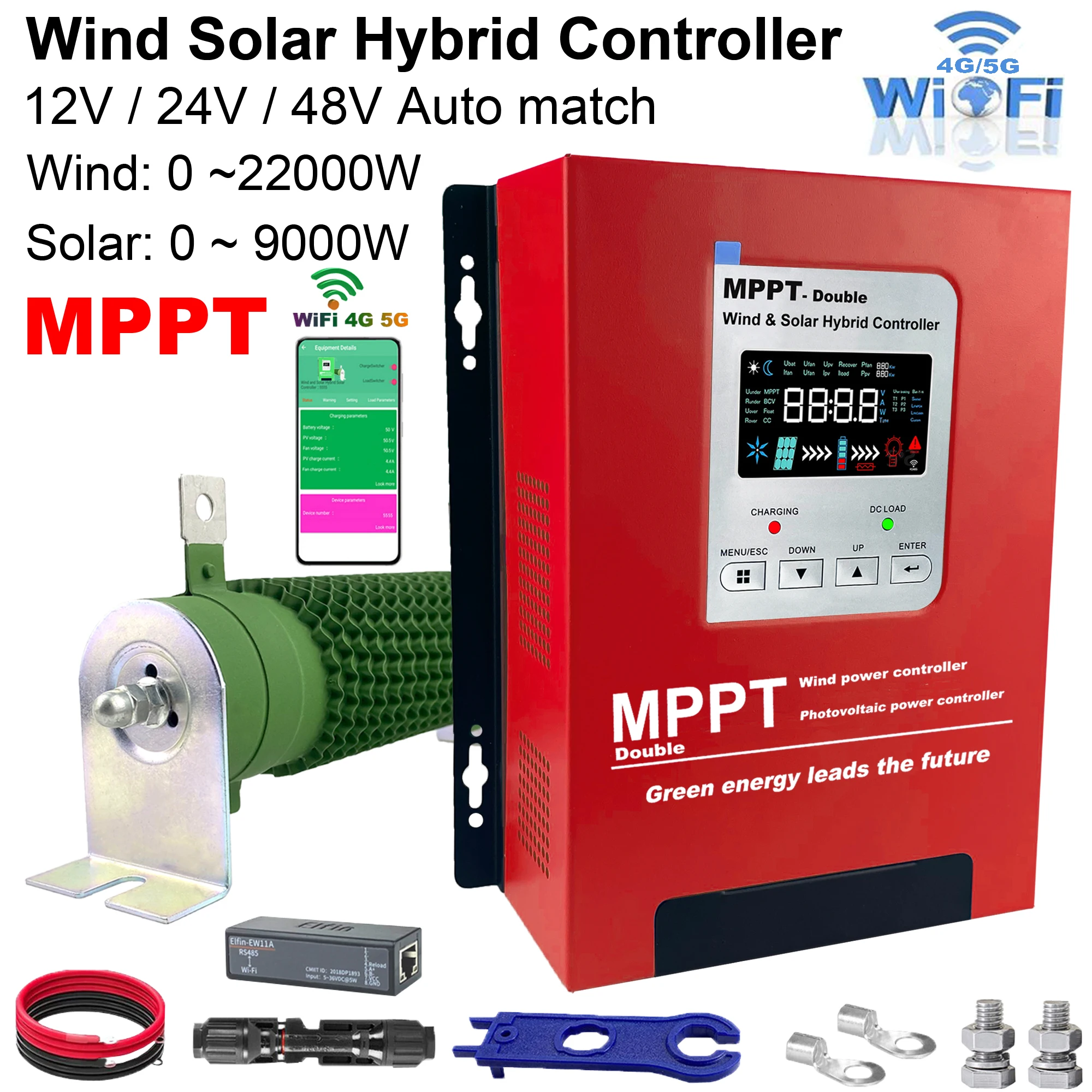4000W 12V 24V 48V MPPT Hybrid Solar Controller Wind Turbine Battery Equalizer With Dump Load LCD Display For Lifepo4 All Battery