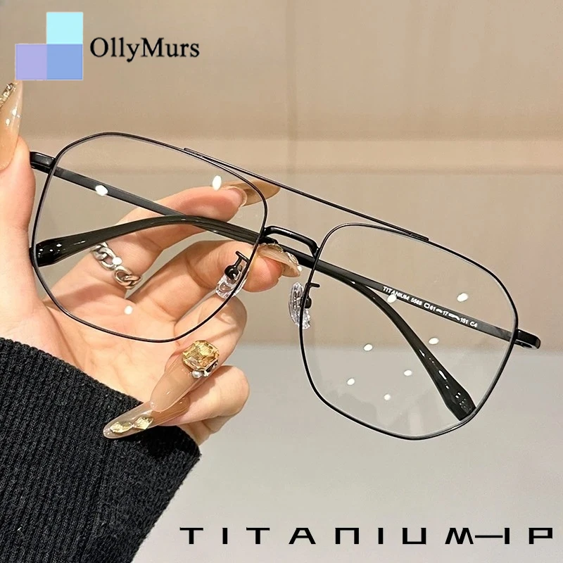

OLLYMURS новые модные мужские очки-авиаторы в стиле ретро, сверхлегкие очки из титанового сплава, большой размер, оптическая оправа для очков по рецепту 5588