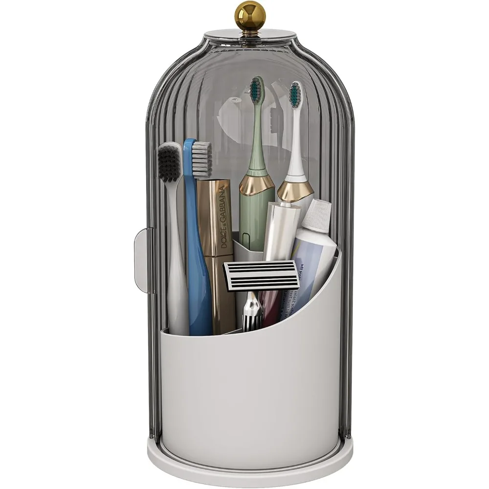 

Dustproof Toothbrush Holders with Cover, Rotating Electric Toothbrush and Toothpaste Holder for Bathroom Countertop, 3 Slots