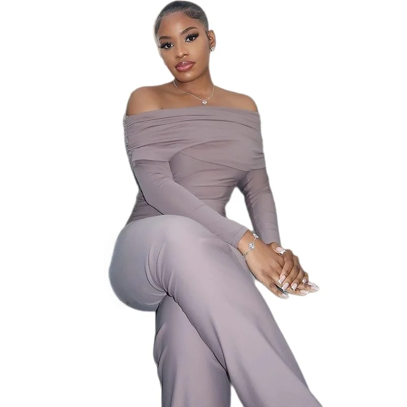 

Женские комбинезоны без бретелек с открытыми плечами, длинными рукавами реглан, высокой талией, плиссированные, свободного кроя, однотонные