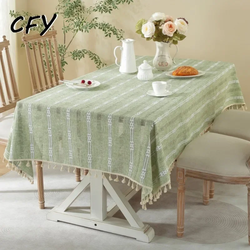 

Cotton Linen Hollow embroidery stripes Rectangular Table Cloth Vintage Tea Table Cover Cloth Table Cover for Christmas