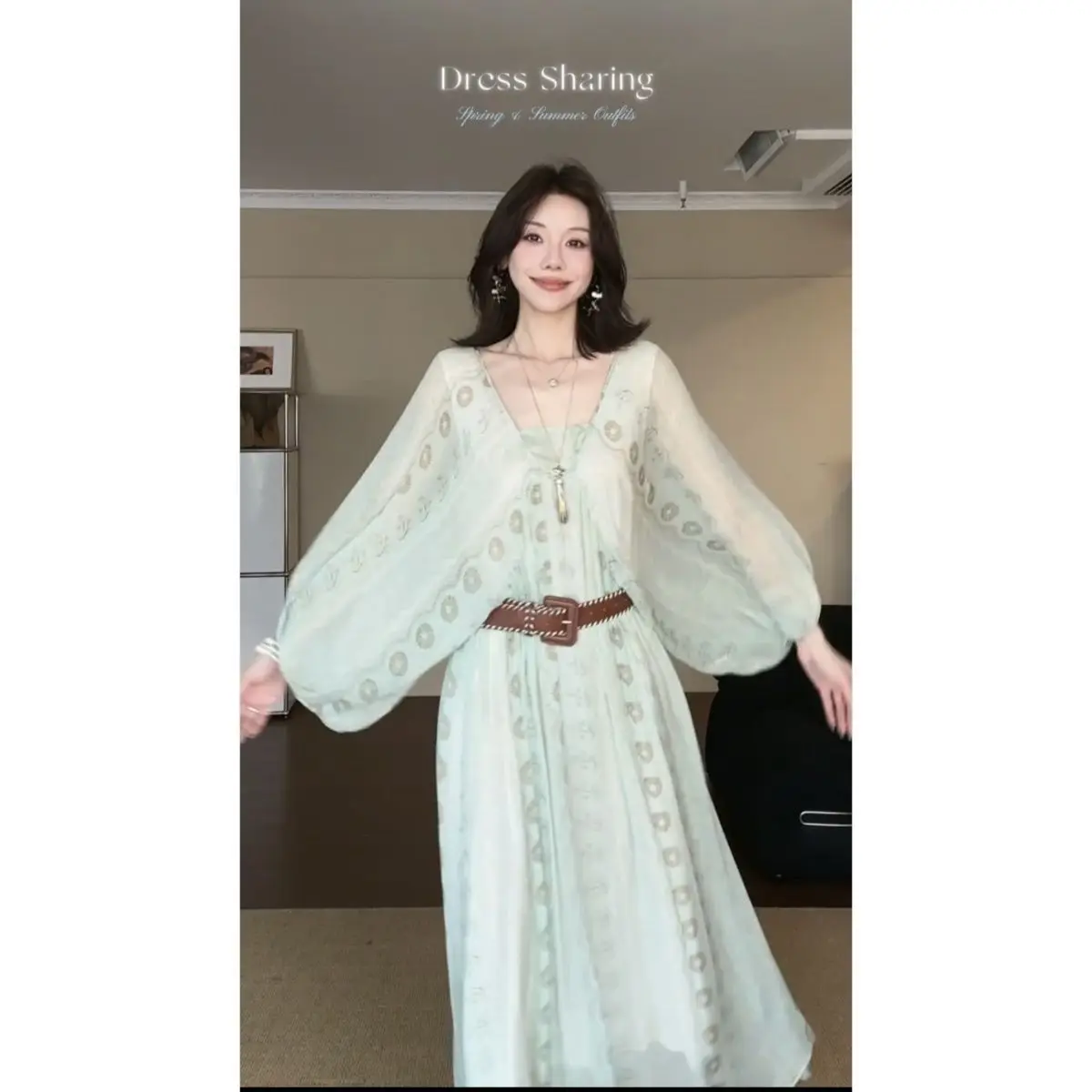여성용 프린트 쉬폰 민소매 미디 드레스, 미드 웨이스트 하이엔드 프린세스 가운, 내부 지퍼, 캐주얼 여름 빈티지 보헤미안 스타일 드레스