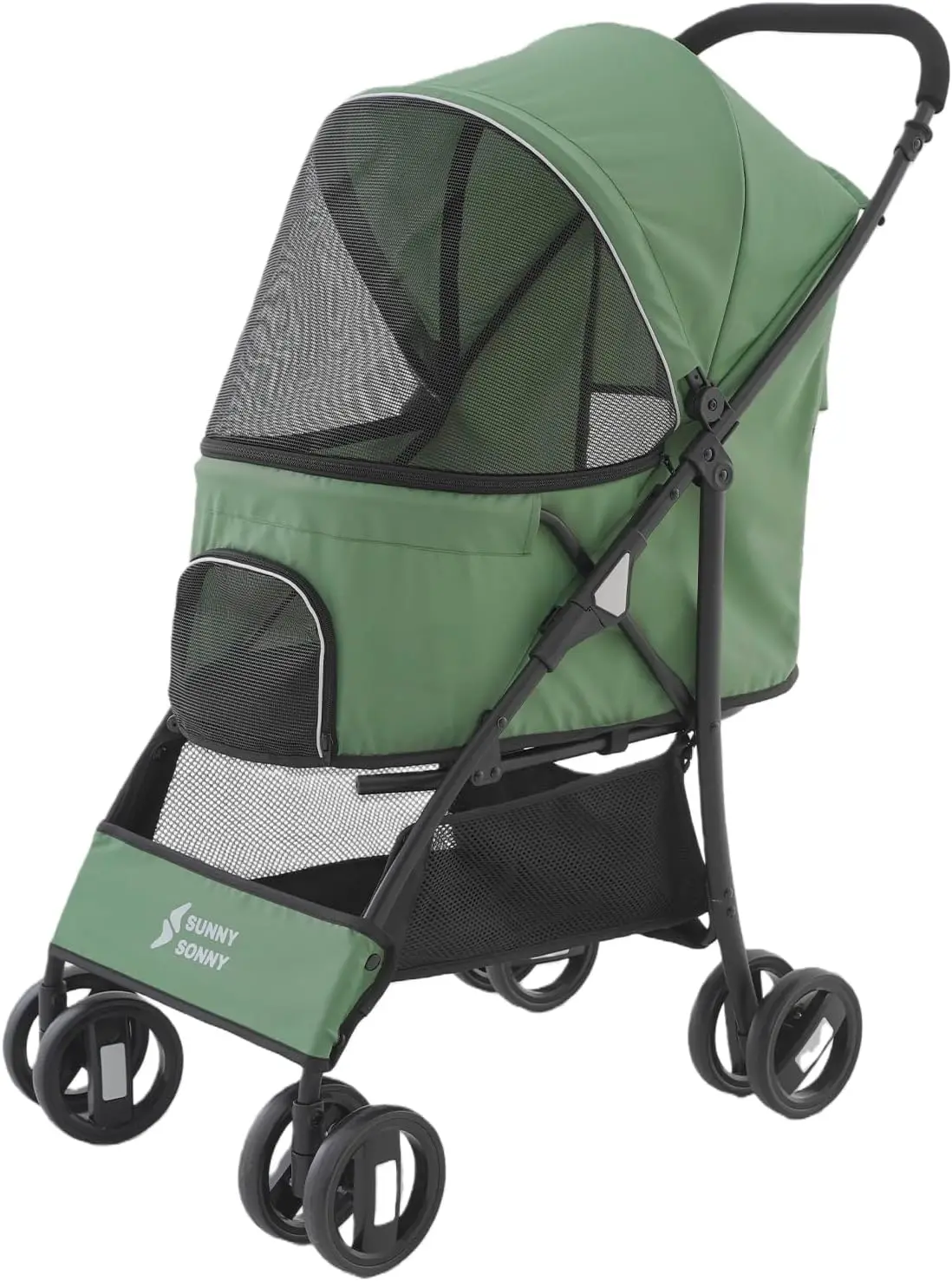 Cochecito Plegable para Mascotas con Cubierta para el Clima y Cesta de Almacenamiento, Transportador de Viaje para Perros y Gatos Pequeños/Medianos de hasta 15 kg (Verde)