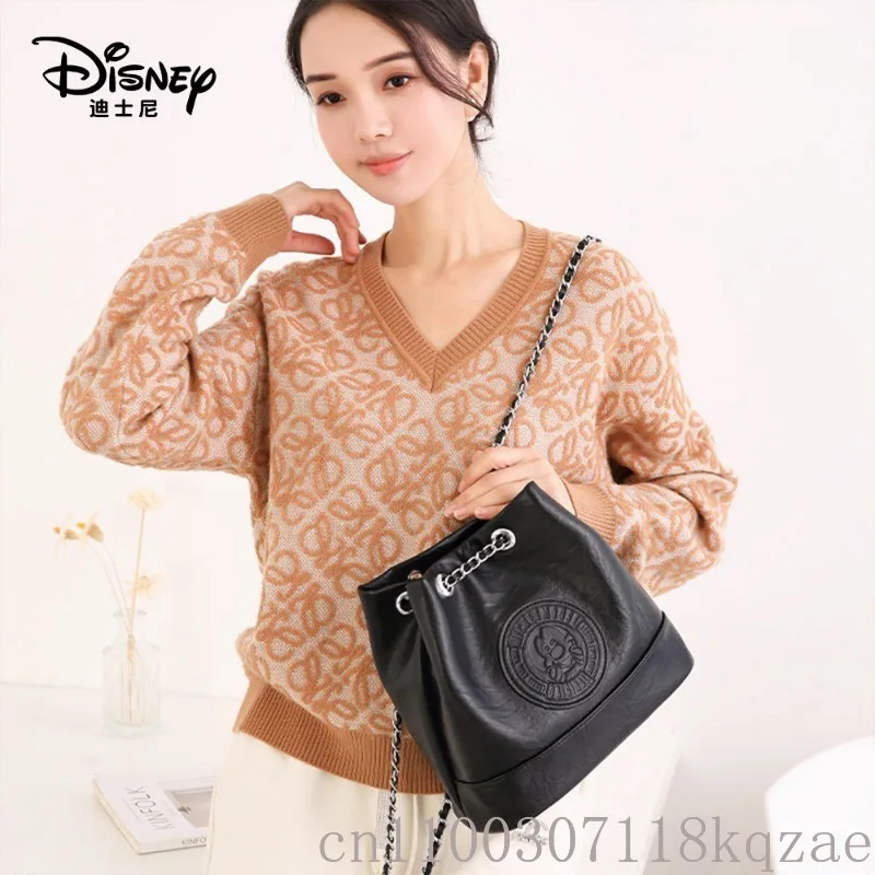 Mochila Disney Mickey Mouse com corrente da moda, mochila de viagem de grande capacidade para mulheres