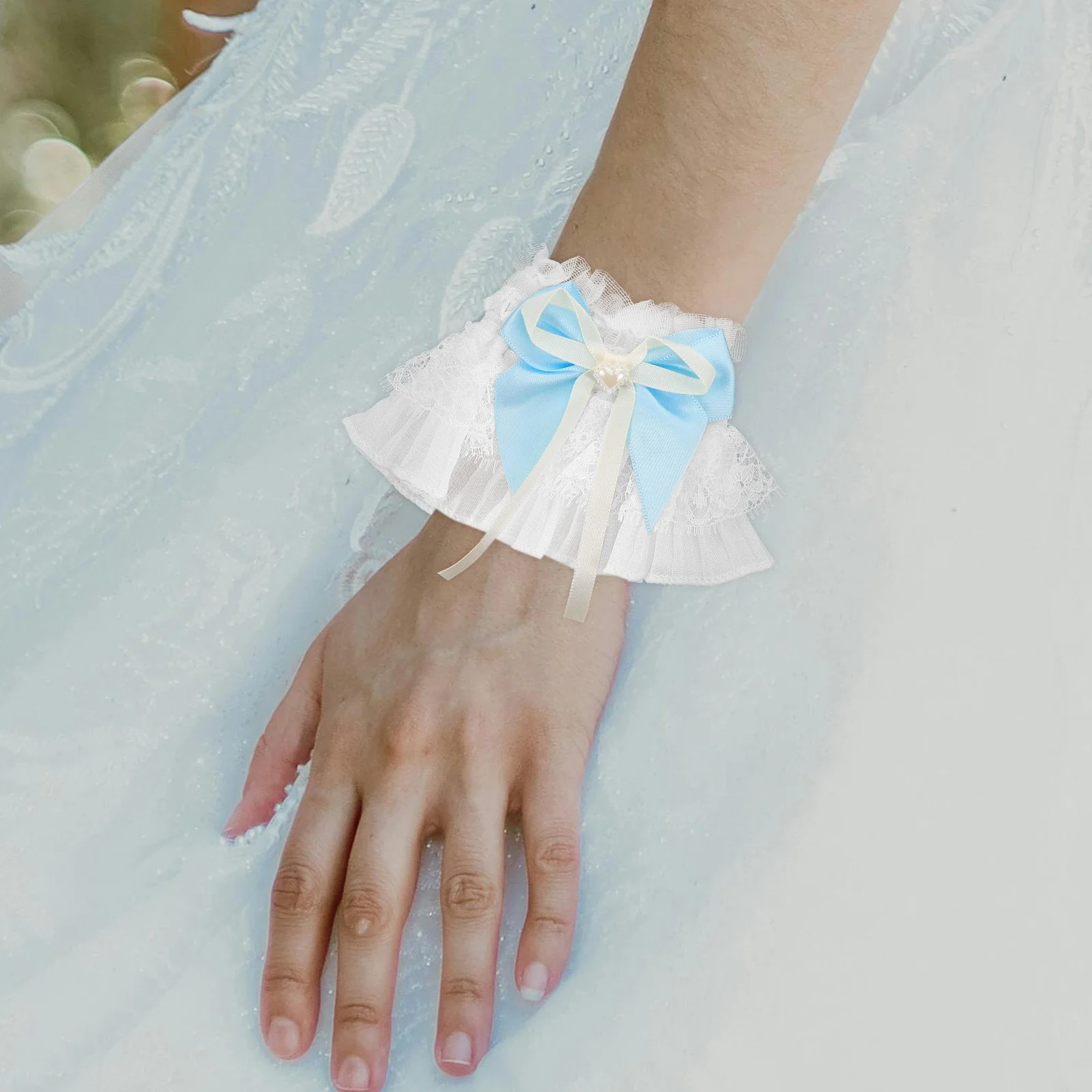 1 زوج الدانتيل الأصفاد المعصم الأزهار اكسسوارات الزفاف الزفاف تكدرت اليد الأكمام مطاطا سوار المرأة تصميم أنيق