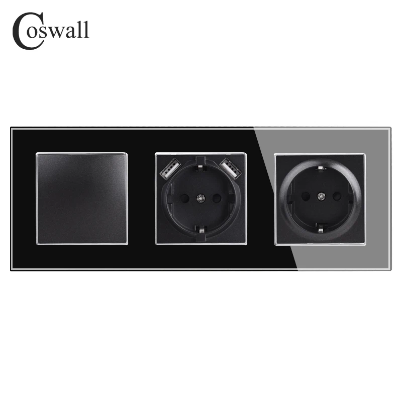 Coswall D1 Series Silver-Plated Glass Panel Wall Light Switch EU/France Standard Socket USB Charging CAT6 Internet  Module DIY