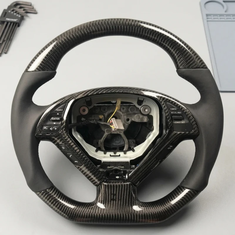

Racing Car Carbon Fiber Leather Sports Steering Wheel with 3 Spokes Paddle Shifters 35mm Grip for LX570