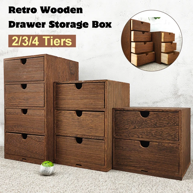 Drawer Wooden Storage Organizer Small Desktop Decorative Cabinet 