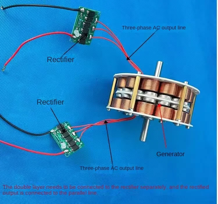 Micro Double-Layer Disc Type Iron Core Generator Ultra Low Speed Multi-Pole Three-Phase AC Permanent Magnet Brushless Generator