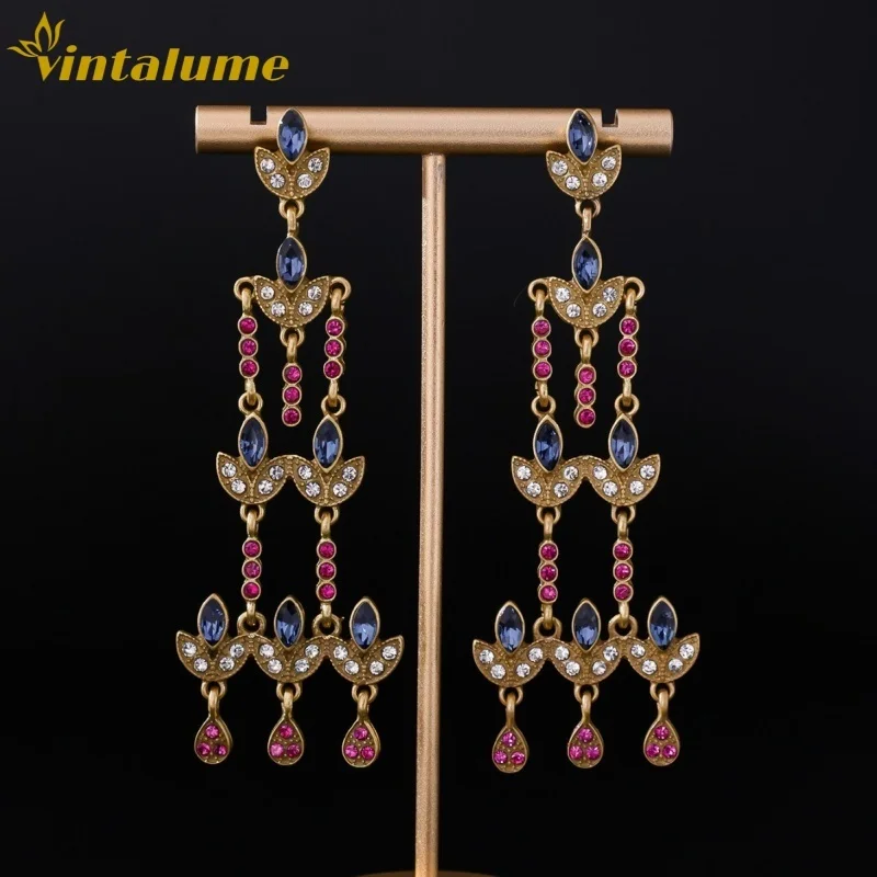 

Серьги-подвески Vintalume с блестящими кубическими циркониями, длинные, с цепочкой и кисточками, для женщин, винтажные, изысканные, уникальные, подарок для вечеринки