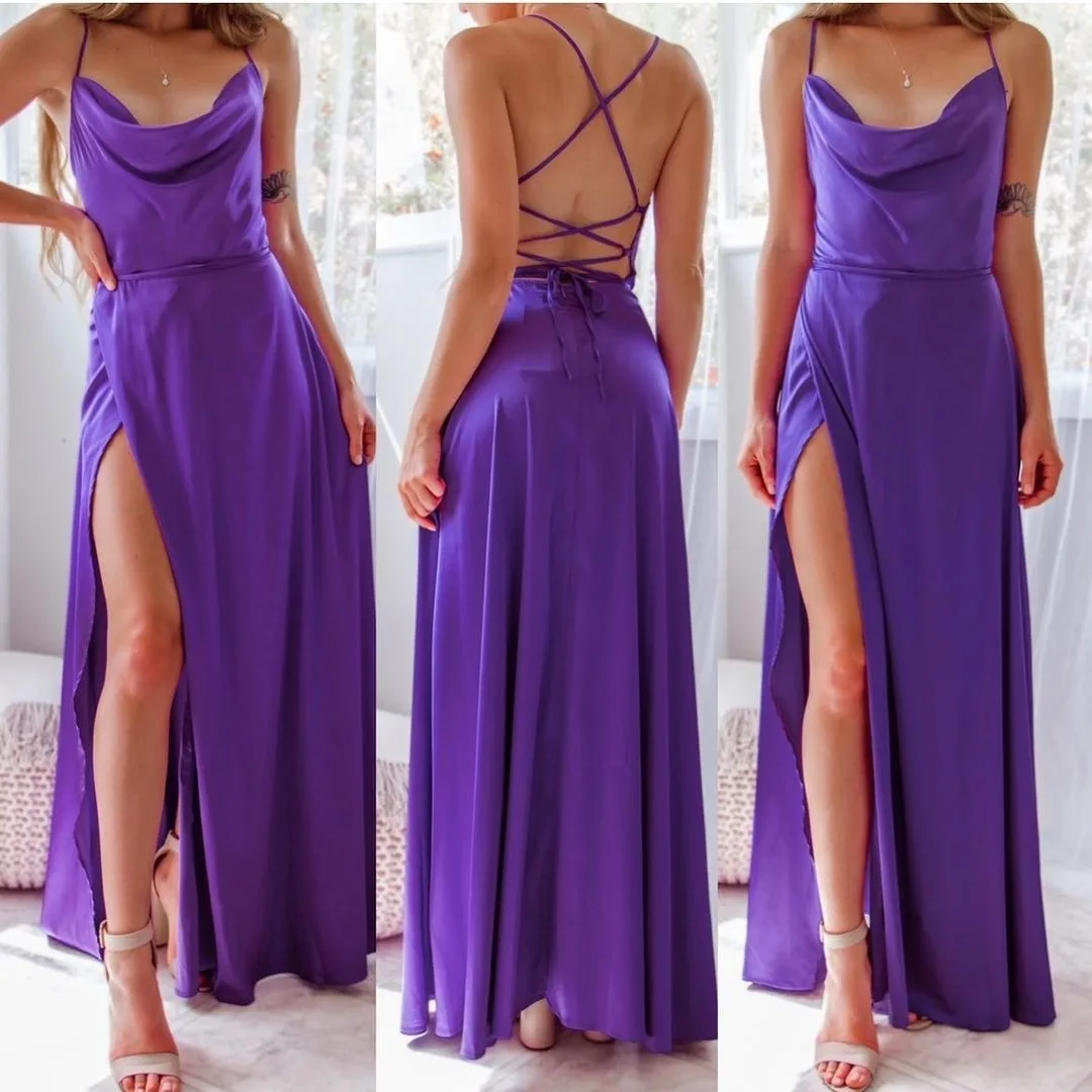 2023 New Sexy Slim Fit Open Back Evening Dress with Strap Waist Wrap Dress Slit praty dresses prom long dress