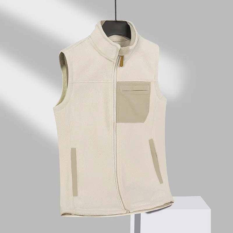 Autumn and Winter Outdoor Men's Fleece Vest with Thick and Warm Standing Collar Cardigan Sports Vest for Women Biker Vest