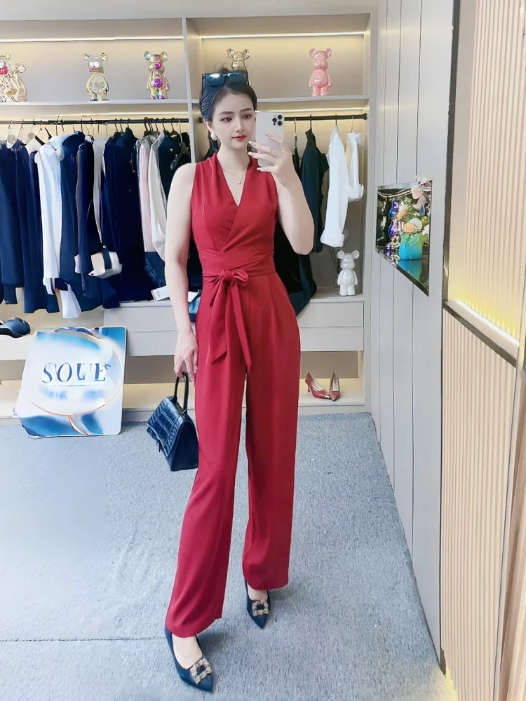 

Летние женские брюки 2024 года в корейском стиле, свободные, повседневные, с V-образным вырезом, облегающие, с высокой талией, удлиняющие ноги...