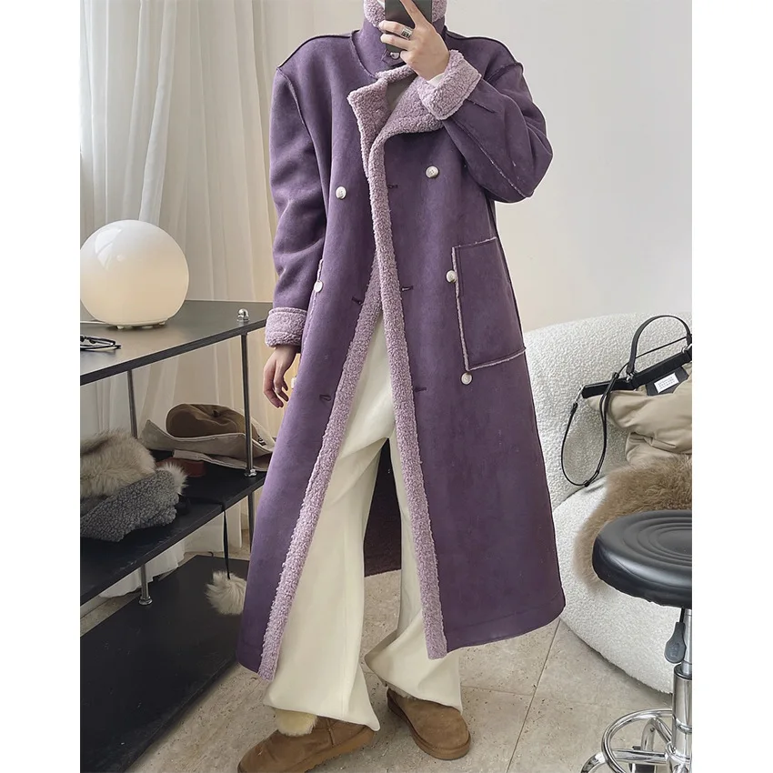 Winter New Fashionable Profile Heavy Lamb Wool Coat Fur Integrated Two-Way Wear Thermal Long Coat for Women