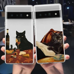 Cute Cat Goblet Drink Couple Phone Case for Google Pixel 9 Pro XL 8A 7 8 Pro 6A Funny Transparent Soft Cover Fundas