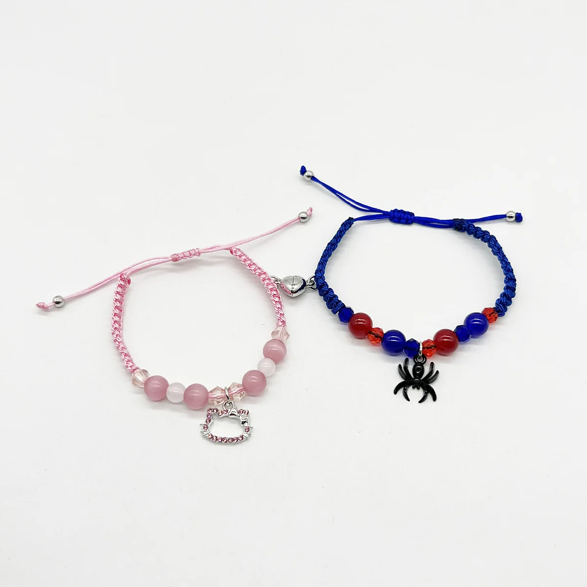 Spider Kitty Charm Bracelets Opal Beads Rope Heart Magnetic Matching Bracelets for Couples Friendship Bracelet Halloween Jewelry