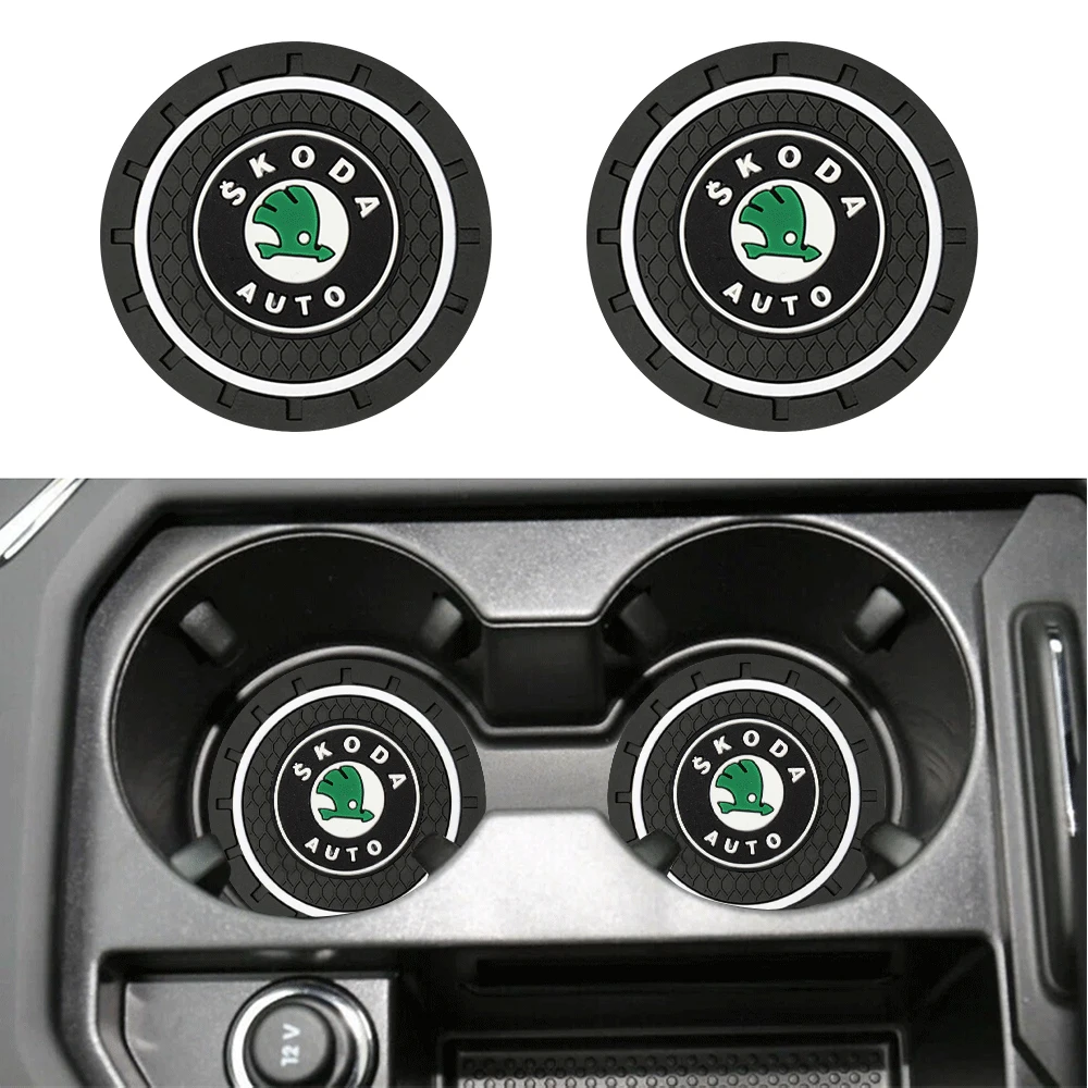 1/2pc Car Anti-slip Mat Rules Water Coaster Drink Coaster for Skoda Vision-E Felicia MissionL Afriq Kamio Fabia VRS VII S Superb