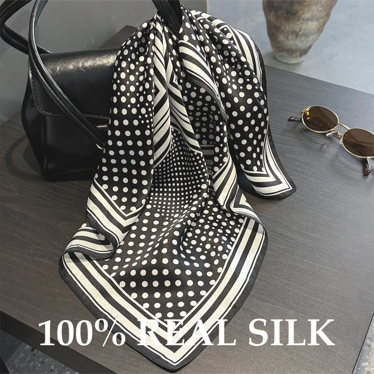 

100% Pure Silk Scarf Women 53cm Square Scarves Beach Dot Print Shawl Wrap Fashion Hijab Poncho Pashmina Foulard Bandana Bufanda