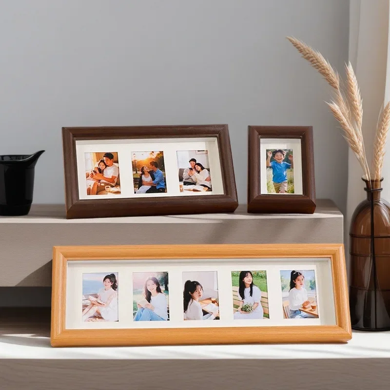 DIY 3in Photo Frame Display Stand Multi-Grid Couple MDF Wedding Small Picture Frame Home Decor Desktop Gift