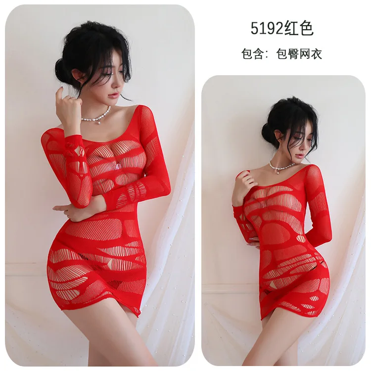 

Long Night Passion Lingerie Hollow Out Sexy Mesh Nightgown One-Piece Mesh Suit Passionate Temptation Set Plus Size 5192