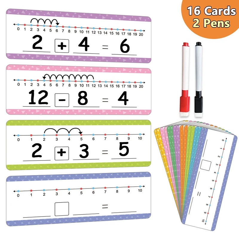 16Pcs Educational Dry Erase Number Line Cards For Kids Addition & Subtraction Math Manipulative Game For Kindergarten Learning