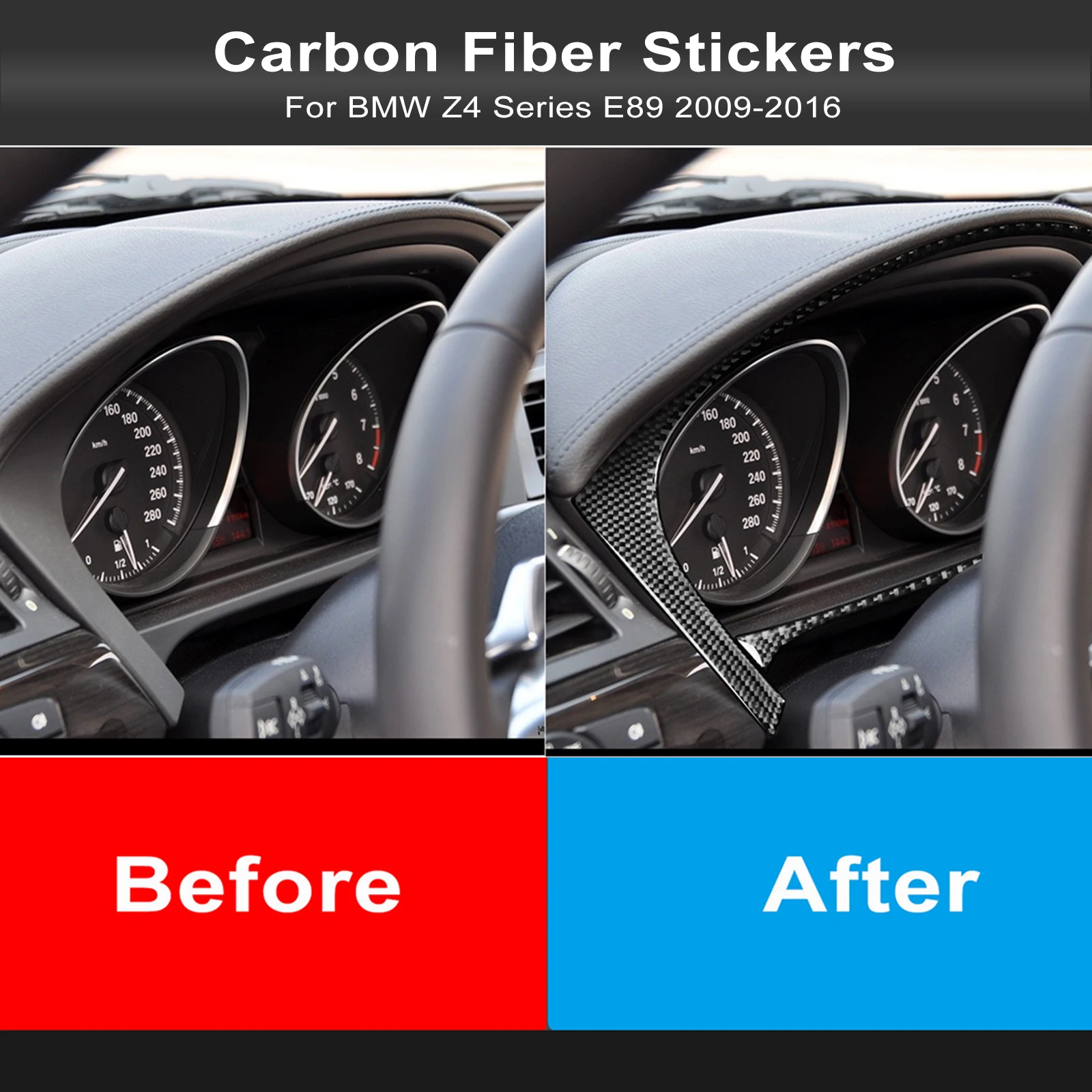 For BMW Z4 Series E89 2009-2016 Car Accessories Carbon Fiber Interior Car Speedometer Frame Trim Cover Frame Decoration Stickers - view 3
