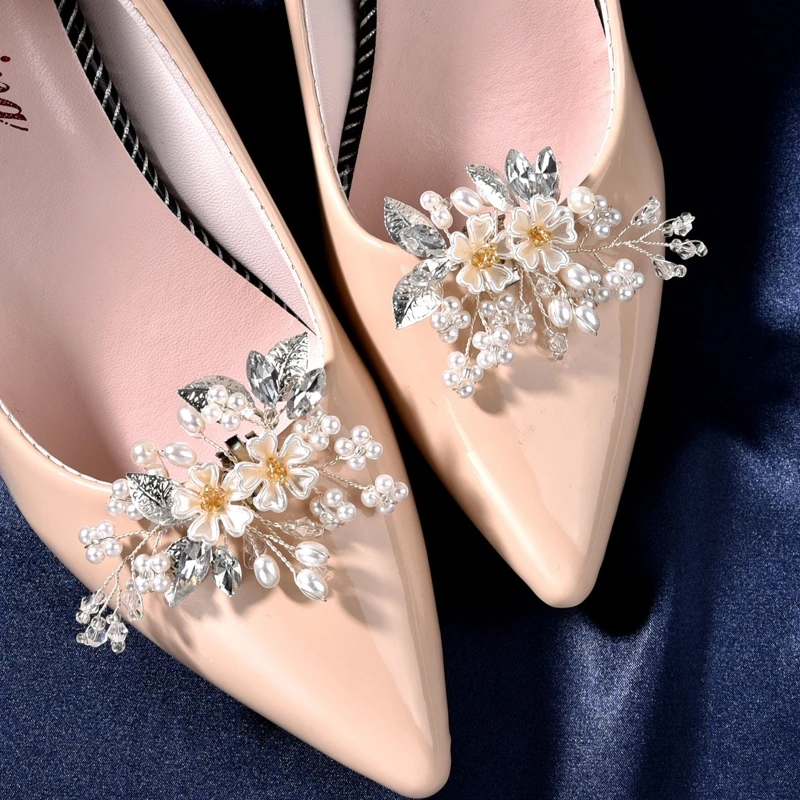 1 Pair Rhinestone Shoe Clips Buckles Crystal Flower Shoe Charms Ornaments Wedding Party Boots Decoration for Women Girls