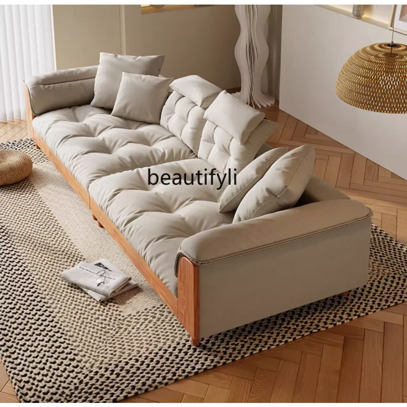 Japanese-Style Oak Fabric Sofa Super Deep Sitting Wide Sofa Living Room Lazy Straight Row Three-Seat Fabric Sofa home furniture