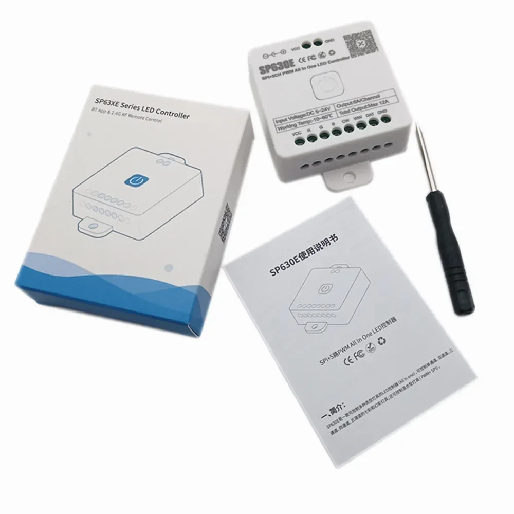 SP630E All In One LED Controller 5CH PWM SPI Pixels LED Light Strip WS2812B WS2811 SK6812 FCOB 5050 RGB RGBW CCT Music BT 5V-24V