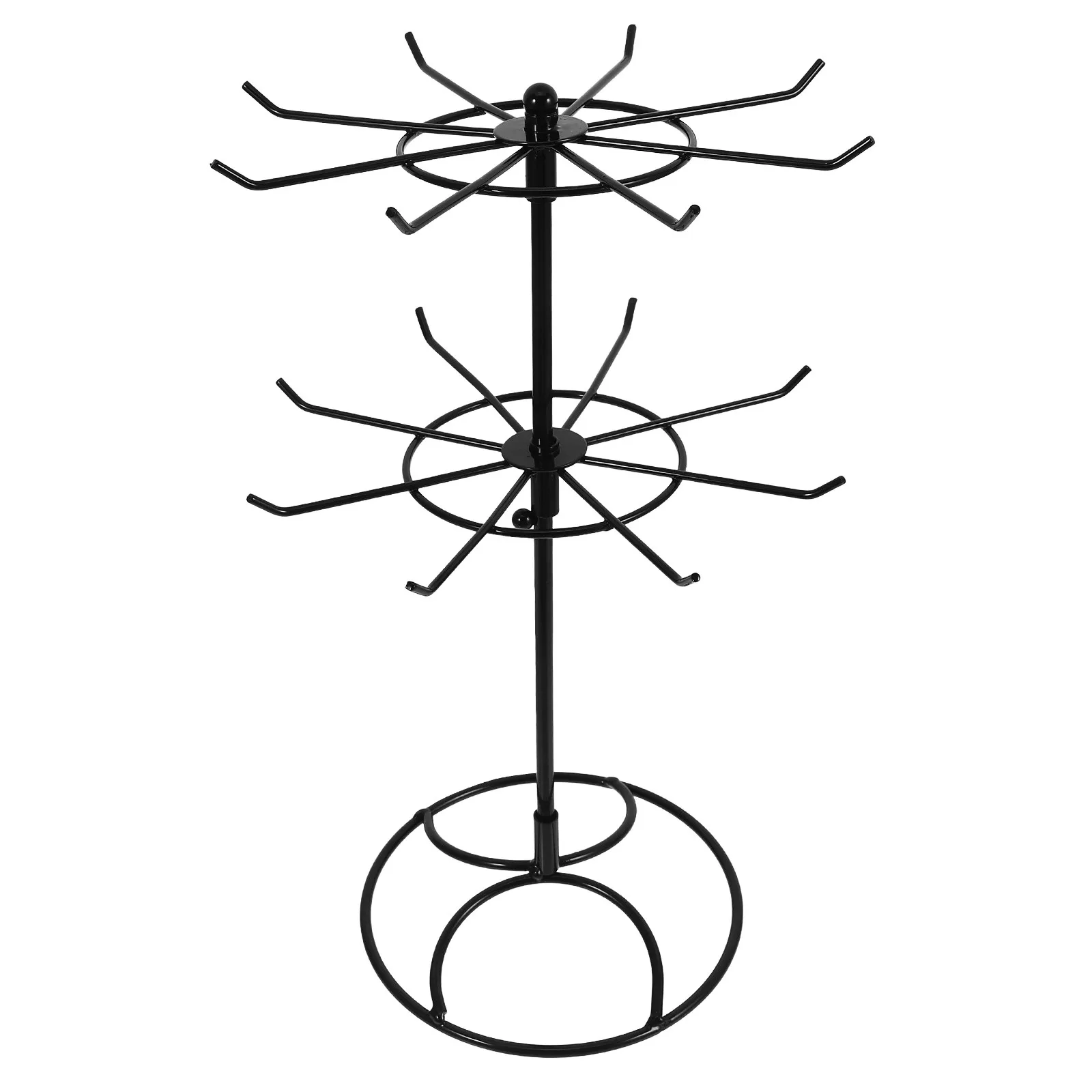 Black Metal Rotating Jewelry Organizer Stand 2 Tier Necklace Bracelet Display Rack Suitable for Retail and Night Market
