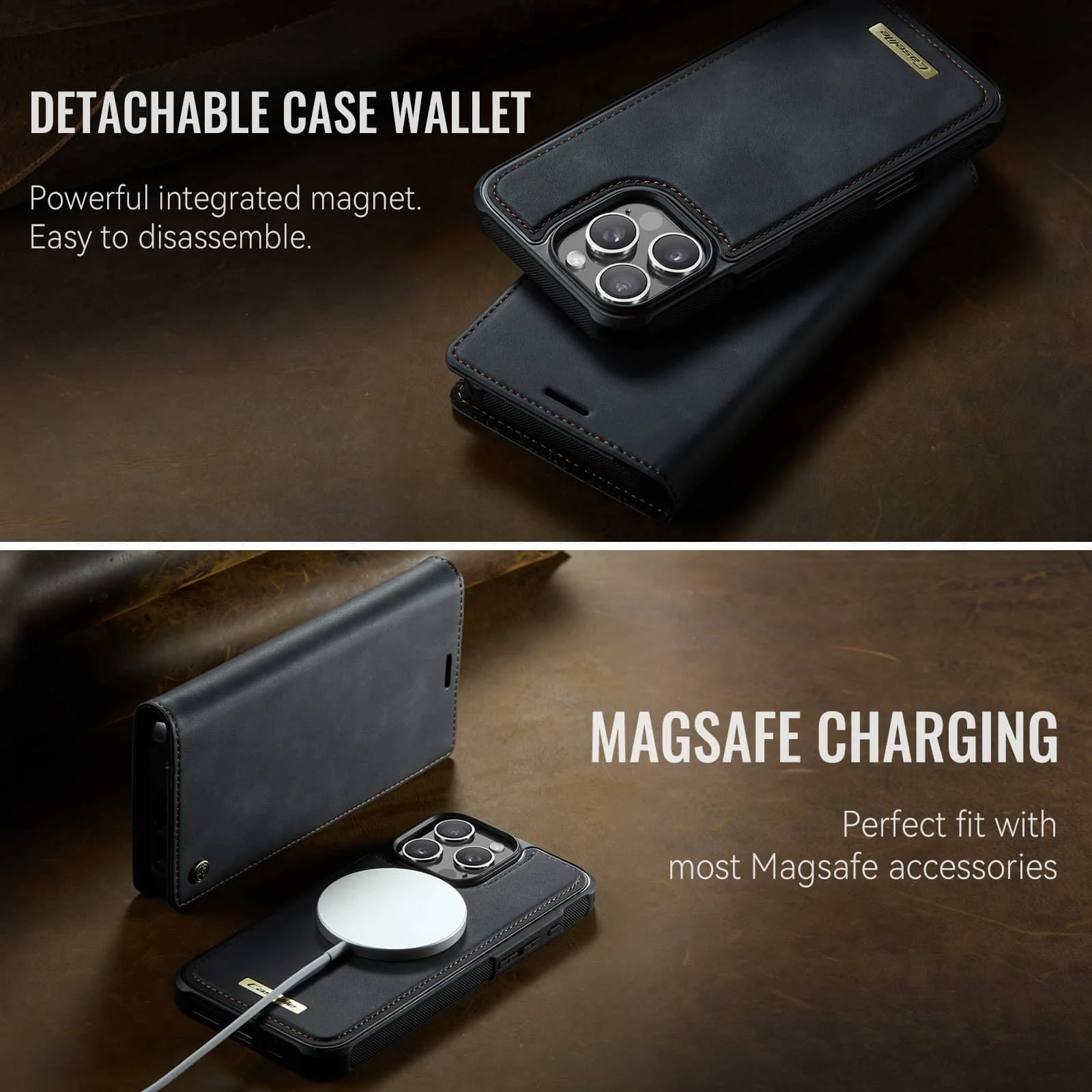 For iPhone 16e 16 15 14 13 12 11 Pro Max Detachable Wallet Case Compatible with Magsafe, 2-in-1 PU Leather Flip RFID Blocking