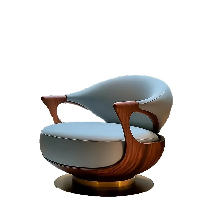

Retro style living room walnut chair, modern casual single sofa