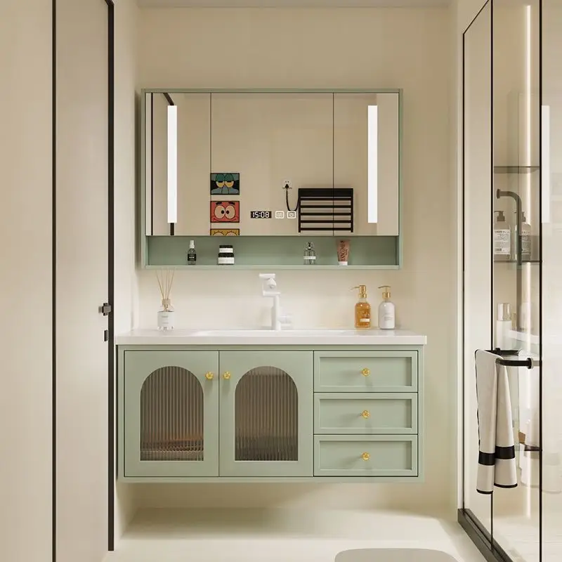 oak bathroom mirror cabinet ceramic integrated basin toilet washstand