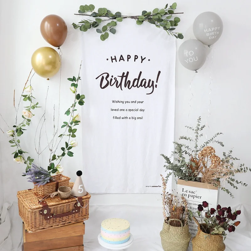 Ins Kids' Birthday Photo Photography Props Flannel Canvas Poster Party Decoration Wall Hanging Adults Boys Girls Room Decoration