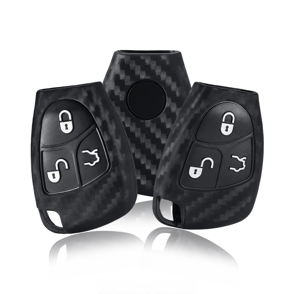 Carbon Fiber Silicone Car Key Case For Mercedes Benz C B E R Class GL CLS CLK SLK W203 W211 W204 3BNT Remote Key Cover