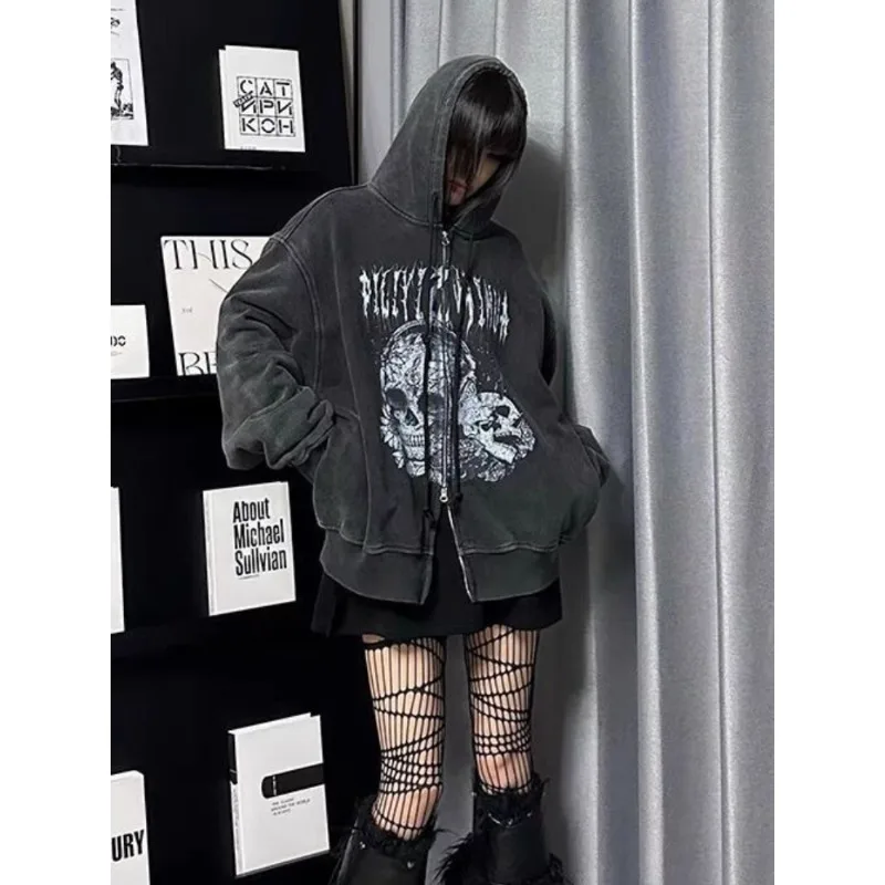 

Готические пальто Y2k Harajuku женские с капюшоном на молнии в стиле пэчворк японские модные толстовки тонкие Gyaru гранж осенние куртки панк