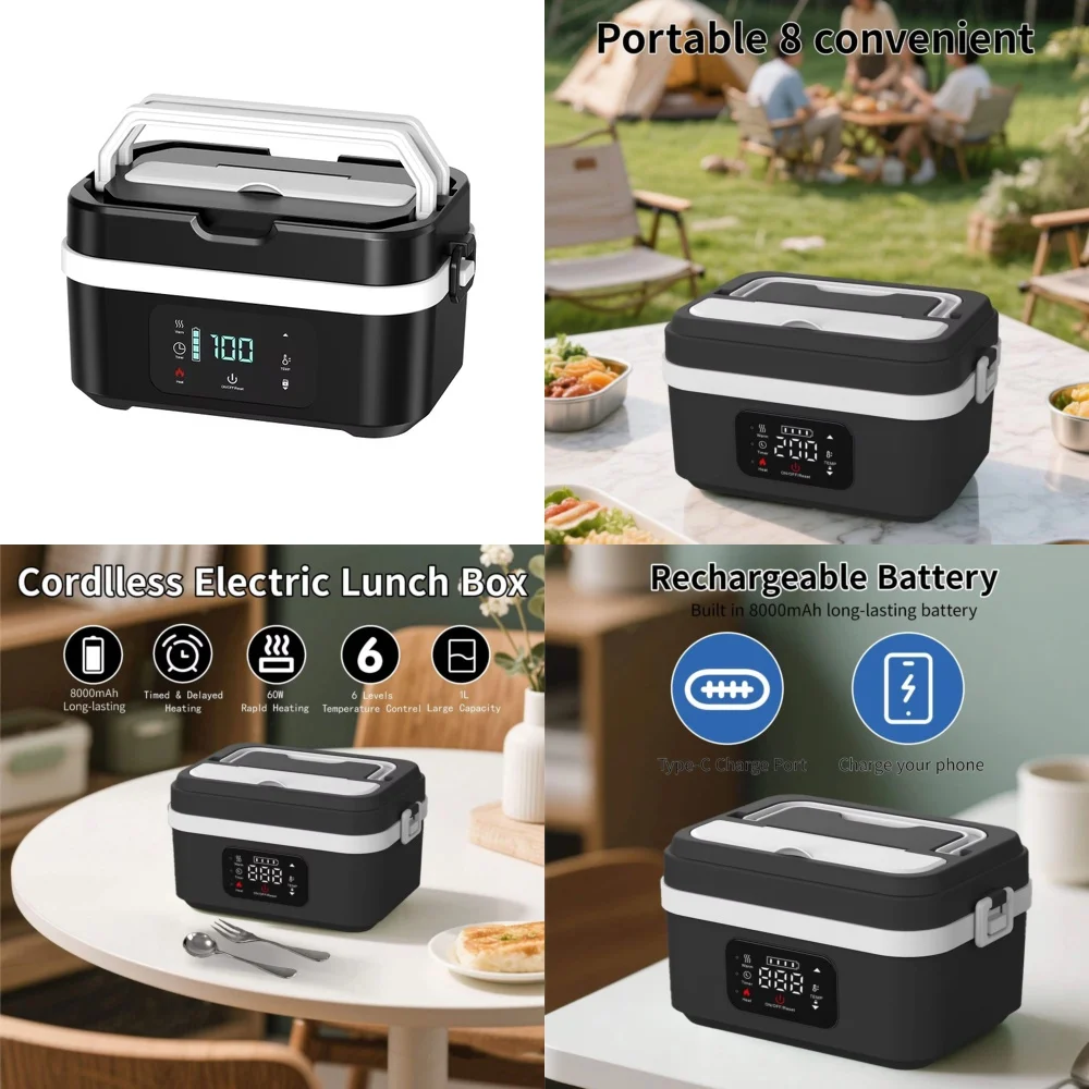 

Portable Electric Lunch Box for 2026 New Trend Cordless Rechargeable 8000mAh Battery Powered Heated Lunch Container 60W Fast