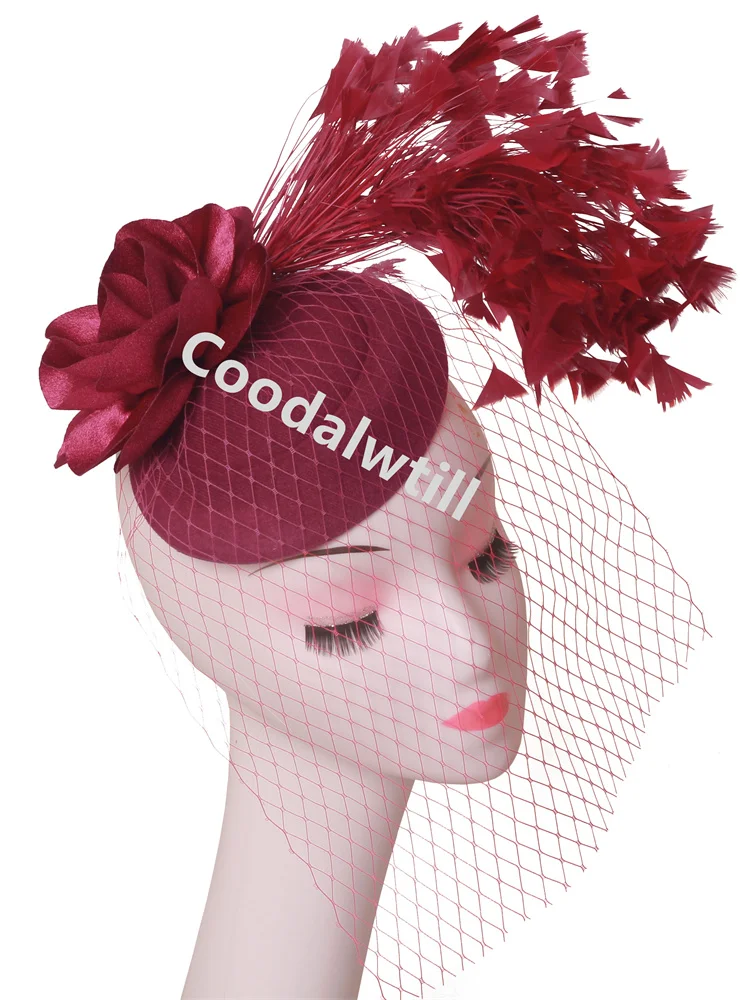 

Marron Flower Party Pillbox Fascinator Hat Headband Women Bride Wedding Mesh Chapeau Cap Bride Ladies Wedding Hair Accessories